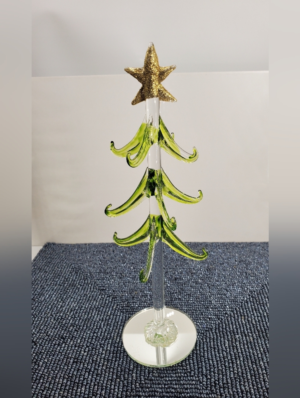 Ganz Hand Blown Green Christmas Tree Mirror Base Gold Star 10" High (11)**